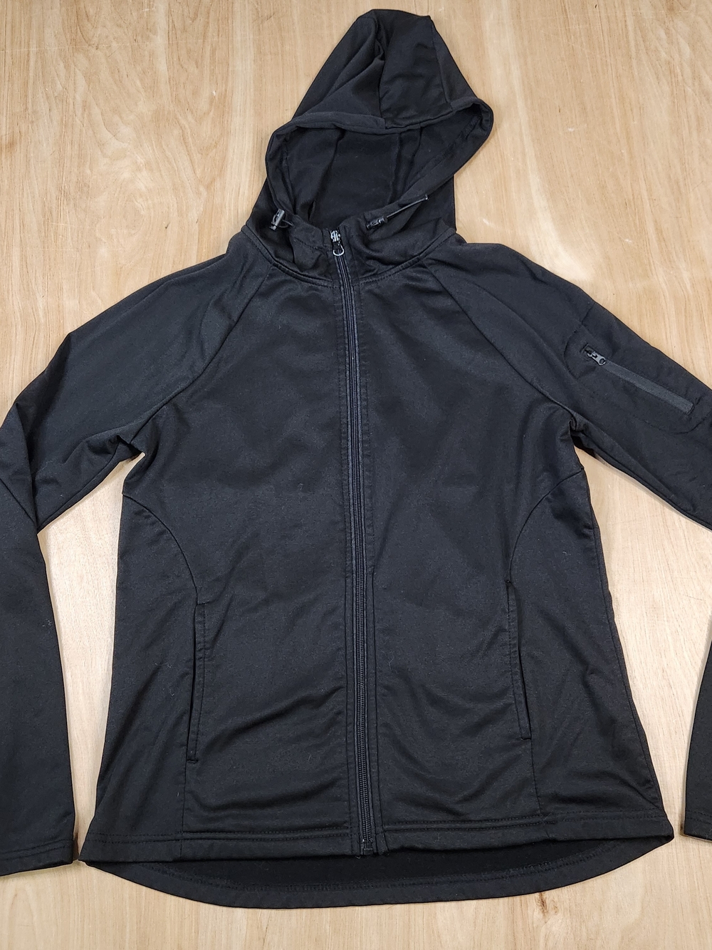 Adrienne Vittadini Sport Womens Black Hooded Zip Jacket With Pockets Size Medium